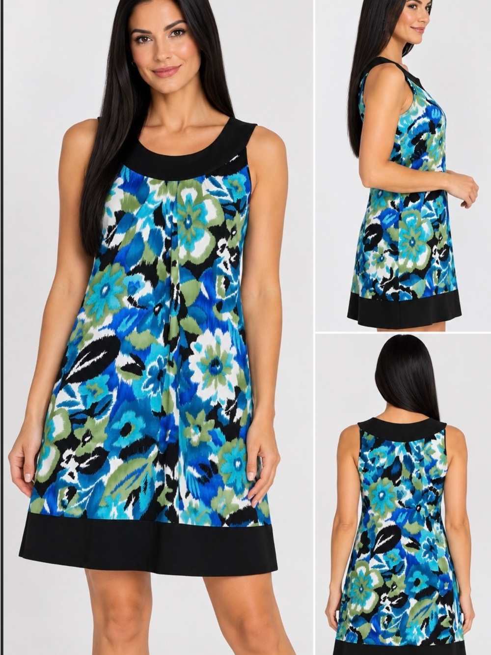 En Focus Petite Floral Shift Dress Blue Green Black Size 6